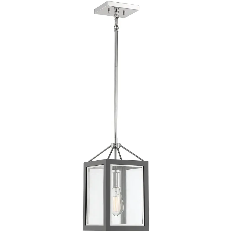 Direct From Manufacturer Champlin 1 Light 8 inch Gray with Polished Nickel Accents Pendant Ceiling Light in Gray/Polished Nickel