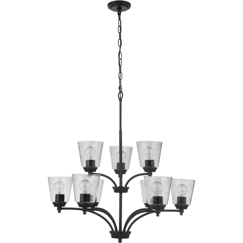 Shop Now Neighborhood Tyler 9 Light 31.5 inch Flat Black Chandelier Ceiling Light in Clear Seeded, Neighborhood Collection