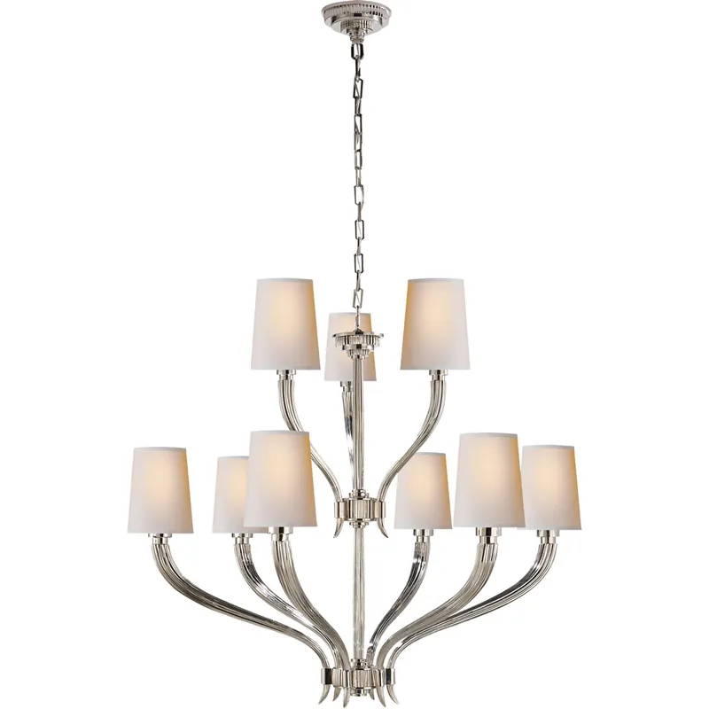 Chapman & Myers Ruhlmann 9 Light 35 inch Polished Nickel 2-Tier Chandelier Ceiling Light in Natural Paper Price Cut