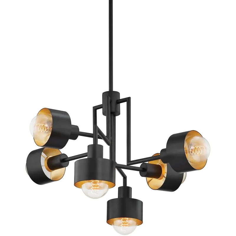 North 6 Light 25.5 inch Soft Black/Gold Leaf Chandelier Ceiling Light Genuine