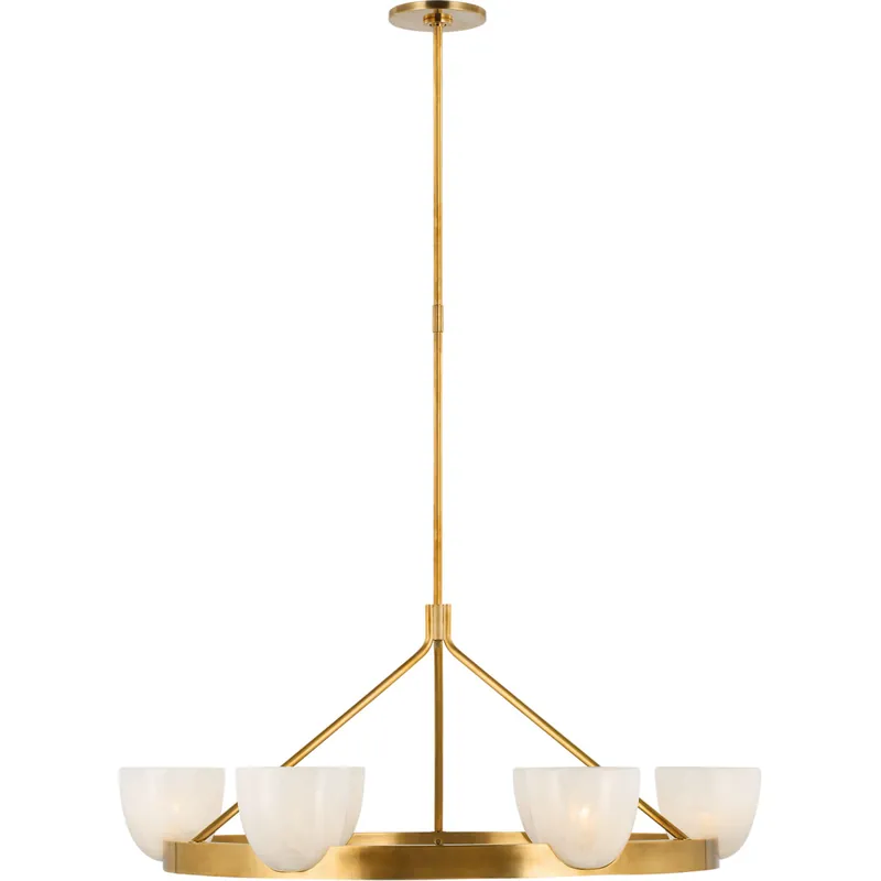 AERIN Carola LED 36 inch Hand-Rubbed Antique Brass Ring Chandelier Ceiling Light in White Strie Glass, Large Popular