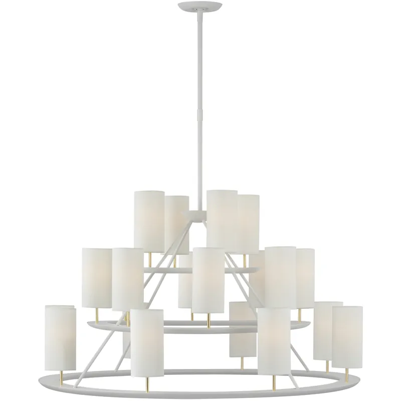 AERIN Trevi LED 43.5 inch Matte White and Gild 3-Tier Chandelier Ceiling Light in Linen, XL Best Seller