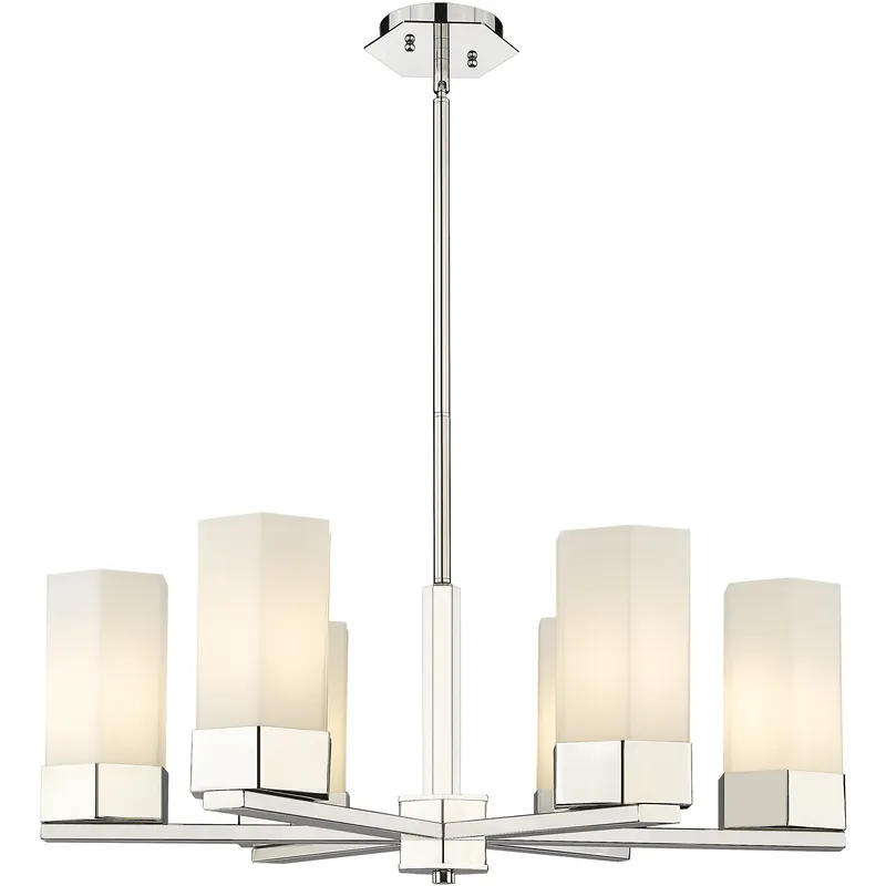 Must Have Claverack 6 Light 28.38 inch Polished Nickel Chandelier Ceiling Light in Matte White Glass