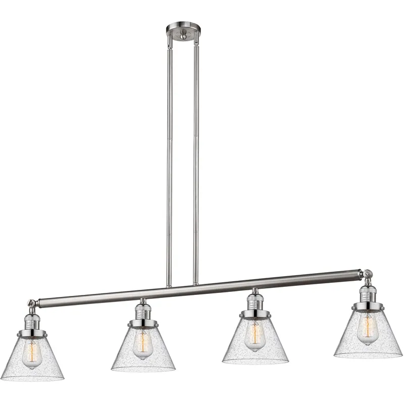 Low Price Franklin Restoration Large Cone LED 52.38 inch Brushed Satin Nickel Island Light Ceiling Light in Seedy Glass, Franklin Restoration