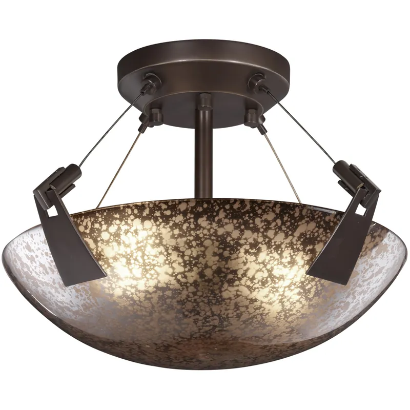 Discount Fusion LED 16 inch Brushed Nickel Semi-Flush Ceiling Light in Round Bowl, 2000 Lm LED, Opal Fusion, Tapered Clips