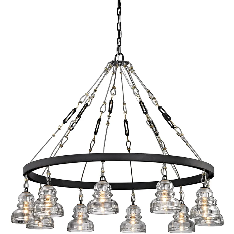 Premium Menlo Park 10 Light 42.5 inch Deep Bronze Chandelier Ceiling Light, Historic Clear Pressed Glass