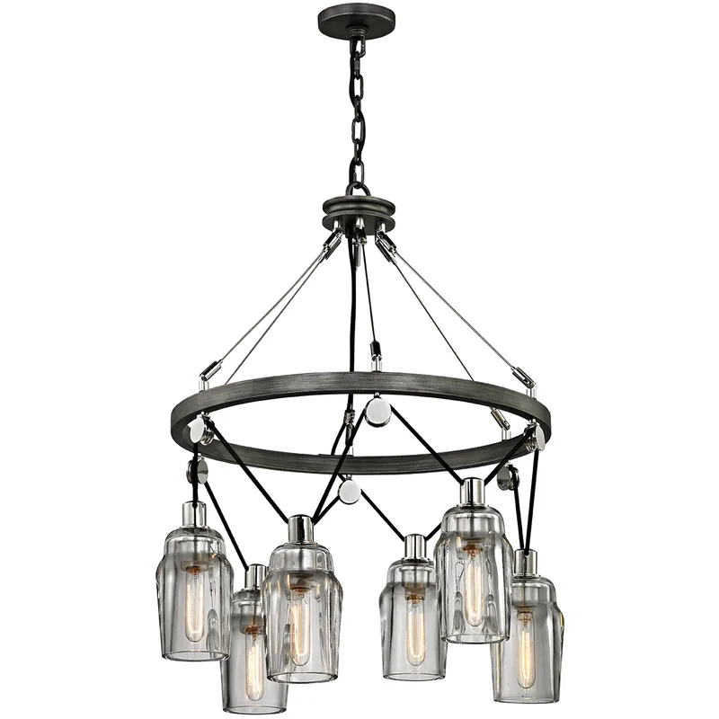 Citizen 6 Light 25 inch Graphite And Polished Nickel Chandelier Ceiling Light, Clear Pressed Glass Seasonal Sale