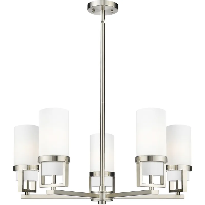 Utopia 5 Light 27.38 inch Satin Nickel Chandelier Ceiling Light in Matte White Glass Free Delivery