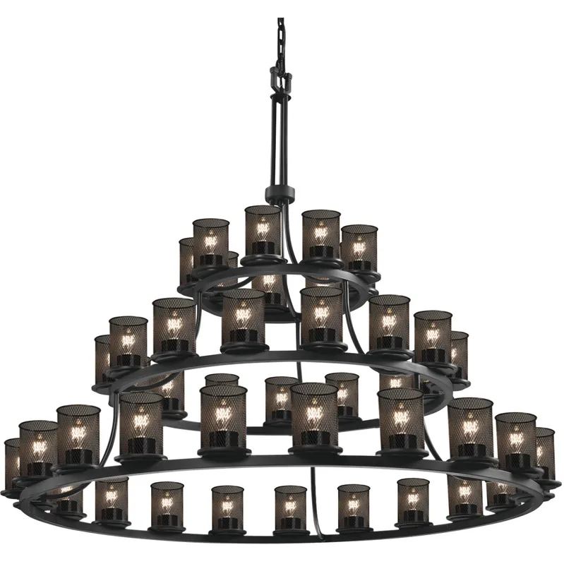 Fan Favorite Wire Mesh 45 Light 60 inch Matte Black Chandelier Ceiling Light, Cylinder