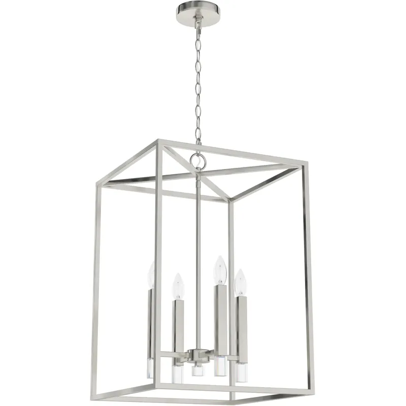 Sunjai 4 Light Brushed Nickel Foyer Pendant Ceiling Light, Large Professional Grade