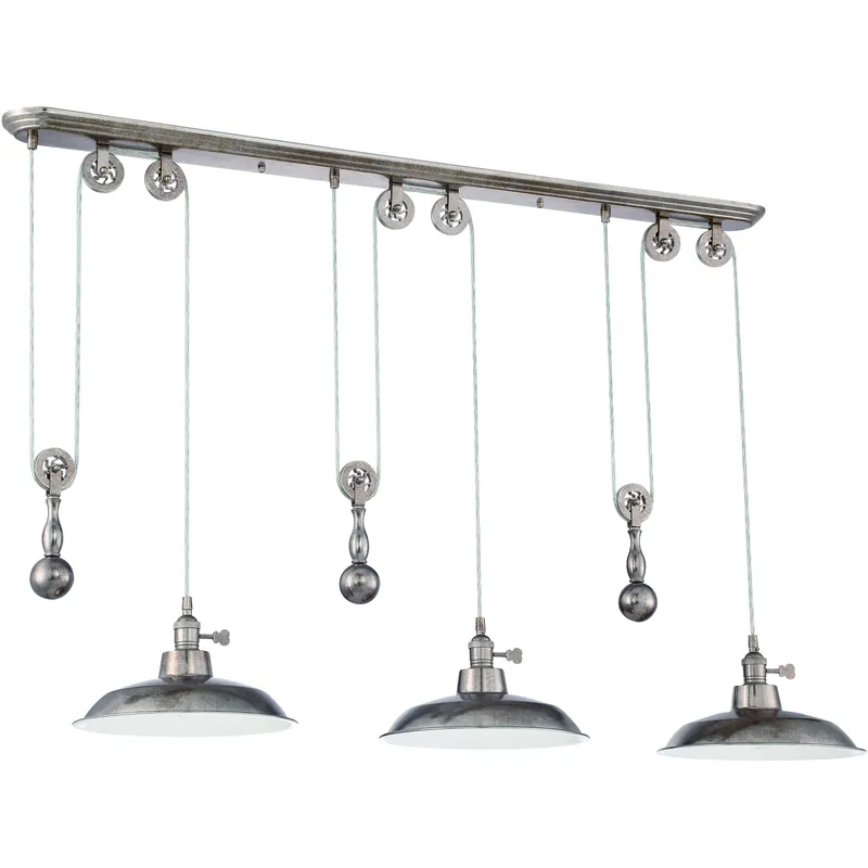 One Day Deal Jeremiah 3 Light 12 inch Tarnished Silver Pulley Pendant Ceiling Light, canopy dimensions 4.75 width from front to back ...48