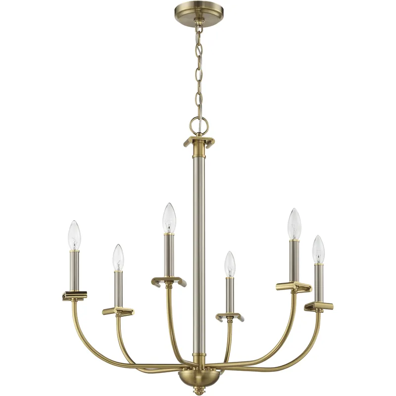 Time-Limited Stanza 6 Light 26 inch Brushed Polished Nickel / Satin Brass Chandelier Ceiling Light