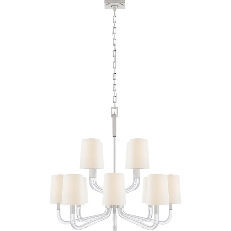 Authentic Chapman & Myers Reagan 12 Light 37 inch Polished Nickel and Crystal Two Tier Chandelier Ceiling Light in Linen, Medium