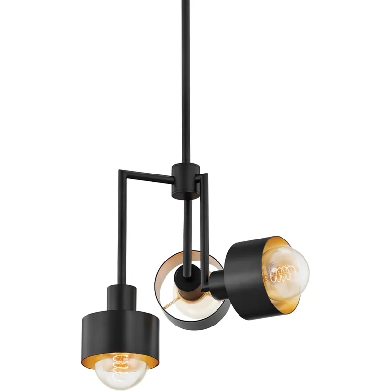 North 3 Light 16 inch Soft Black/Gold Leaf Pendant Ceiling Light Instant Buy