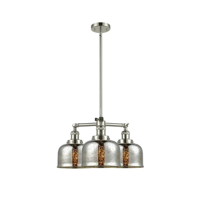 Grab Now Franklin Restoration Large Bell 3 Light 22 inch Polished Nickel Chandelier Ceiling Light in Silver Plated Mercury Glass, Franklin Restoration