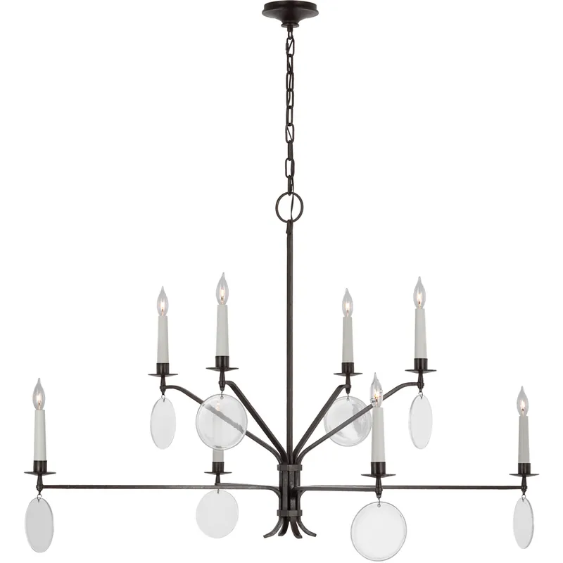 Warranty Included Chapman & Myers Danvers LED 56 inch Aged Iron Two-Tier Chandelier Ceiling Light, Grande