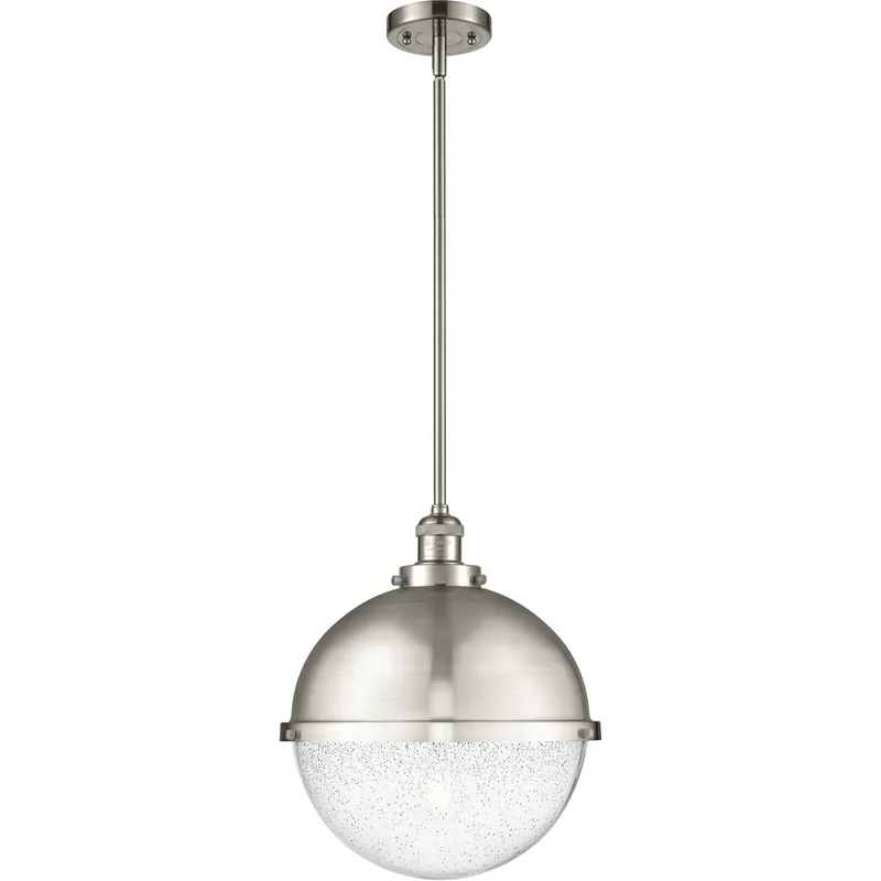 Direct From Manufacturer Franklin Restoration Hampden LED 12.88 inch Brushed Satin Nickel Pendant Ceiling Light in Seedy Glass
