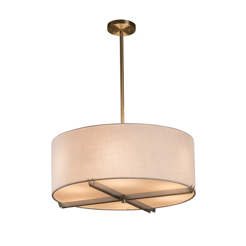 Luxury Textile 6 Light 21 inch Brushed Nickel Drum Pendant Ceiling Light in White, Incandescent
