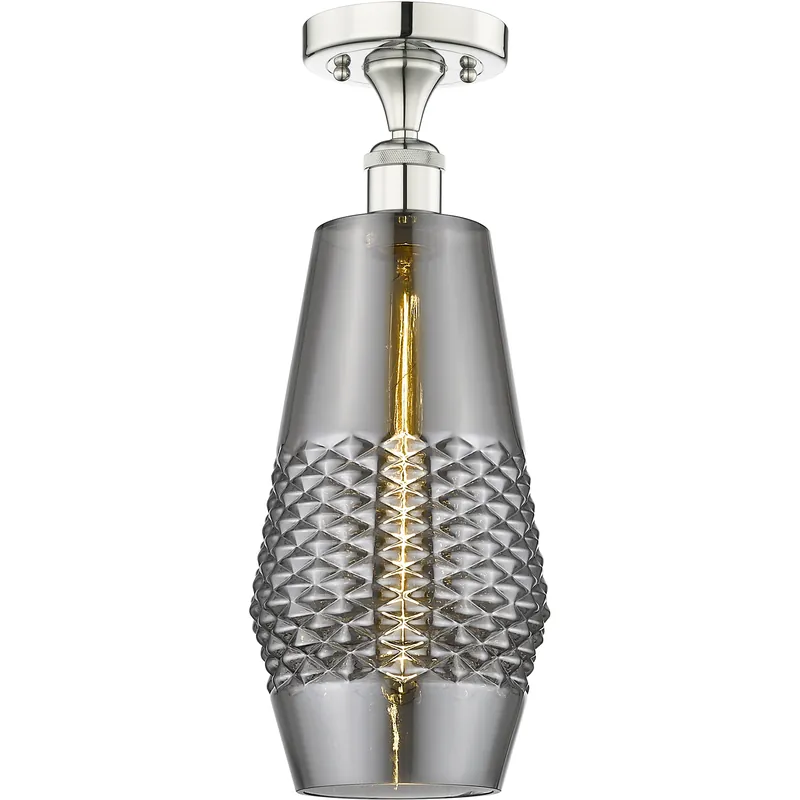 Certified Windham 1 Light 7 inch Polished Nickel Flush Mount Ceiling Light in Smoked