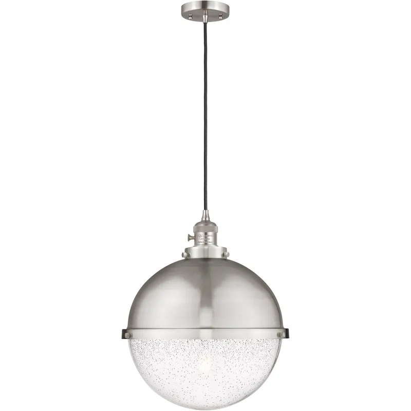 Buy Direct Franklin Restoration Hampden 1 Light 12.88 inch Brushed Satin Nickel Pendant Ceiling Light in Seedy Glass