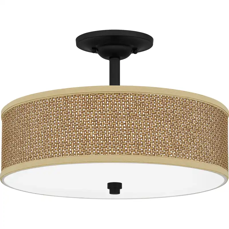 Express Delivery Quoizel Zen 3 Light 17 inch Mystic Black Semi-Flush Mount Ceiling Light, Naturals ZE1717K - Open Box