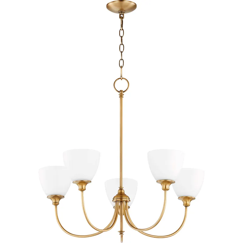 Celeste 5 Light 27 inch Aged Brass Chandelier Ceiling Light, Satin Opal High Quality