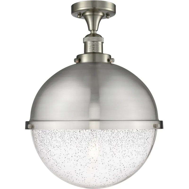 Factory Price Franklin Restoration Hampden LED 12.88 inch Brushed Satin Nickel Semi-Flush Mount Ceiling Light in Seedy Glass