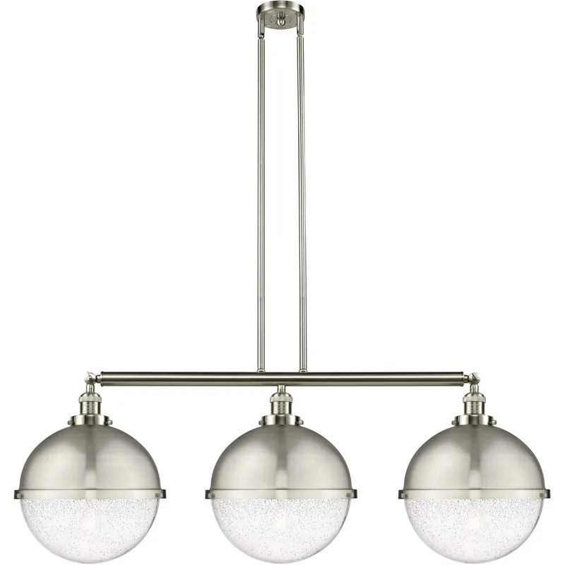 Franklin Restoration Hampden LED 45.38 inch Brushed Satin Nickel Island Light Ceiling Light in Seedy Glass Get Yours