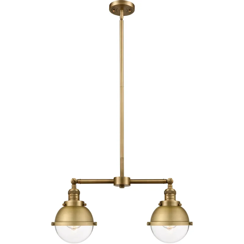 Fresh Stock Franklin Restoration Hampden 2 Light 18 inch Brushed Brass Island Light Ceiling Light in Seedy Glass