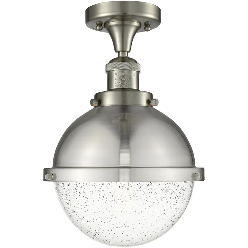 One Day Deal Franklin Restoration Hampden LED 9 inch Brushed Satin Nickel Semi-Flush Mount Ceiling Light in Seedy Glass