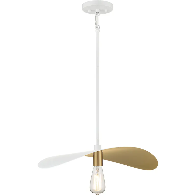 Stella 1 Light 20 inch White and Natural Brass Pendant Ceiling Light in White with Natural Brass High Quality