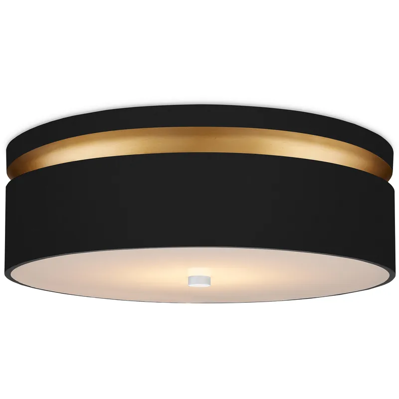 Money Back Guarantee Serenity 1 Light 18.5 inch Satin Black and Contemporary Gold with White Flush Mount Ceiling Light