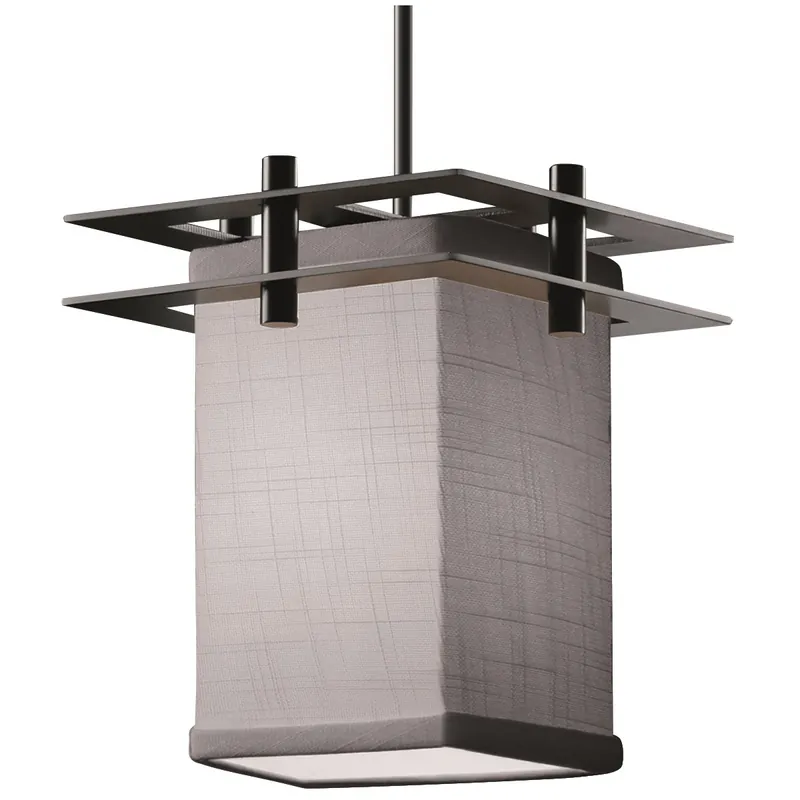 Textile 6.5 inch Polished Chrome Pendant Ceiling Light in Rigid Stem Kit, Square with Flat Rim, Incandescent, Gray Best Price