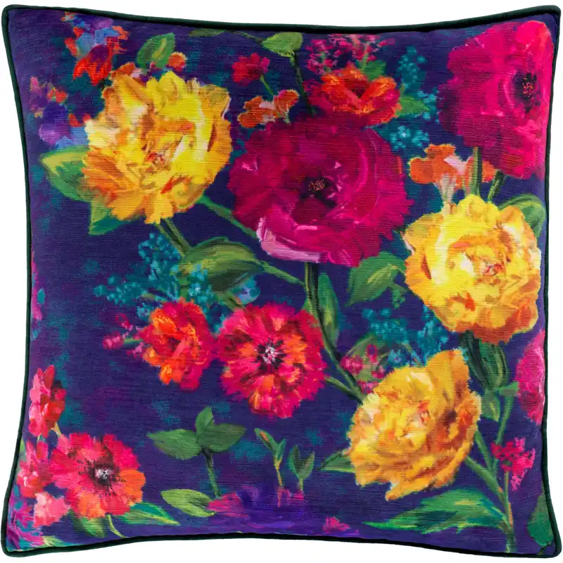 Deal Posy 18 X 18 inch Dark Blue/Dark Green/Violet/Grass Green/Lime Pillow Cover, Square