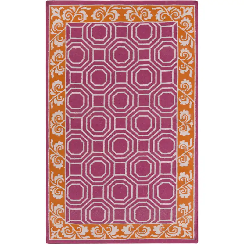 Limited Edition Nantes 96 X 30 inch Fuchsia/Burnt Orange/Light Gray Handmade Rug