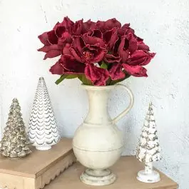 Glittered Burgundy Magnolia Stem Set of 6 Factory Price