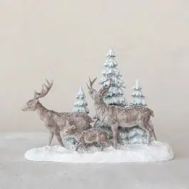 Snowy Deer Family With Trees Figure Fast Shipping