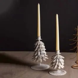 Buy Direct Winter White Metal Tree Taper Holder Set of 2