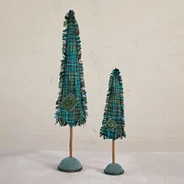 Green Plaid Raw Edge Tweed Tree One of Each Bargain