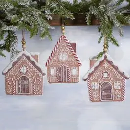 Frosted Gingerbread House Ornament Set of 3 Original