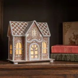 Low Price Shimmering Flocked Light Up Gingerbread Manor