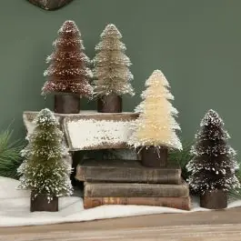 Neutral Snow Flocked 7.25 Inch Bottlebrush Tree Set of 5 Best Seller