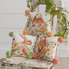 Daisy Bunny Mini Pillow With Poms Set of 3 Hassle-Free Returns
