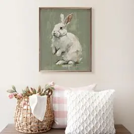 Editor’s Pick White Bunny On Green Framed Wall Decor