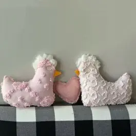 Handmade Pink Chenille Chicken Pillow Bowl Filler Set of 2 Instant Buy