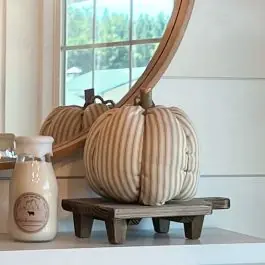 Get Yours Fall Farmhouse Tan Ticking Stripe Pumpkin