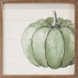 Handmade Off Set Green Pumpkin Framed Wall Art