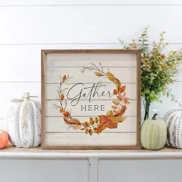 High Quality Gather Here Fall Wreath Whitewash Wall Art