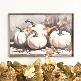 Four White Pumpkins With Leaves Framed Wall Art Editor’s Pick