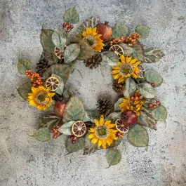 Autumn Hues Faux Sunflower and Orange Slice Wreath Super Sale